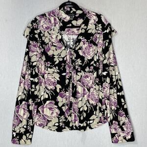 Lauren Ralph Lauren Womens XXL Top Floral Black Purple Bloomcore Romantic Mature